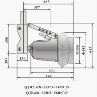 qjb型潛水攪拌(bàn)機的安(ān)裝尺寸(cùn)圖